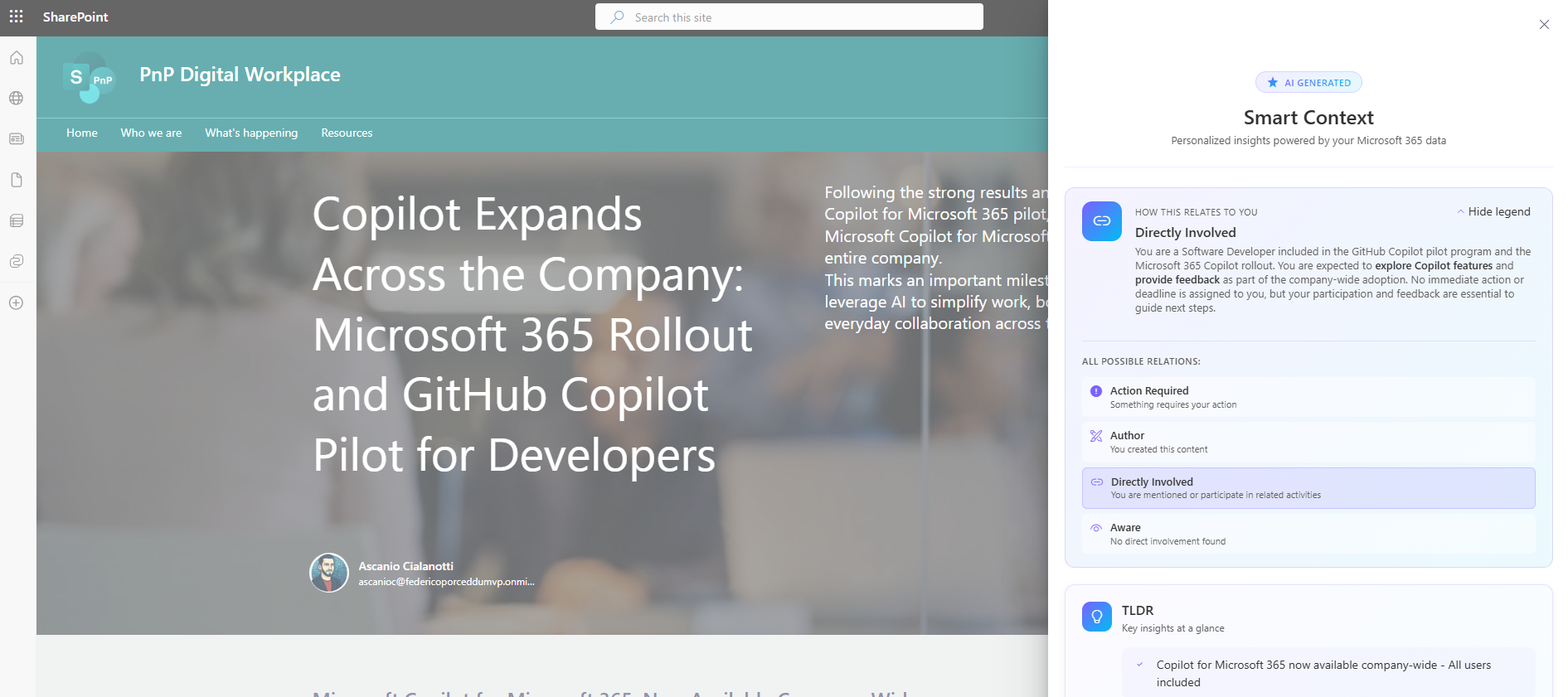 Smart Context - SharePoint page with floating button